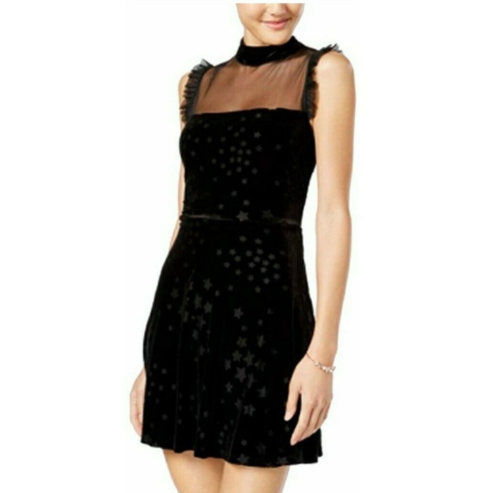 Teeze Me Black Velvet Stars Dress Sheer Detail 7/8